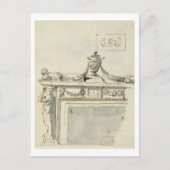 Schetst ontwerp voor een haard (pen en inkt en was briefkaart (Voorkant)