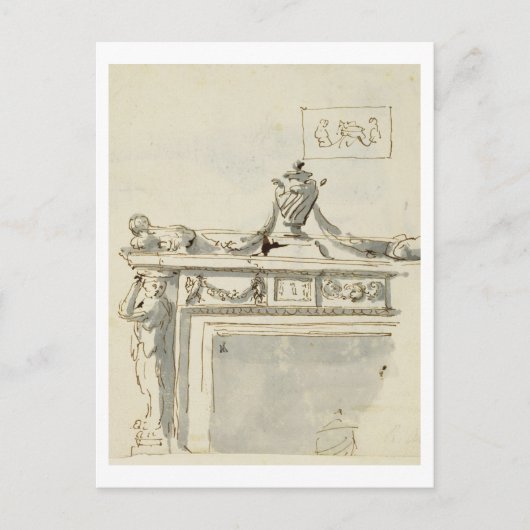 Schetst ontwerp voor een haard (pen en inkt en was briefkaart (Voorkant)