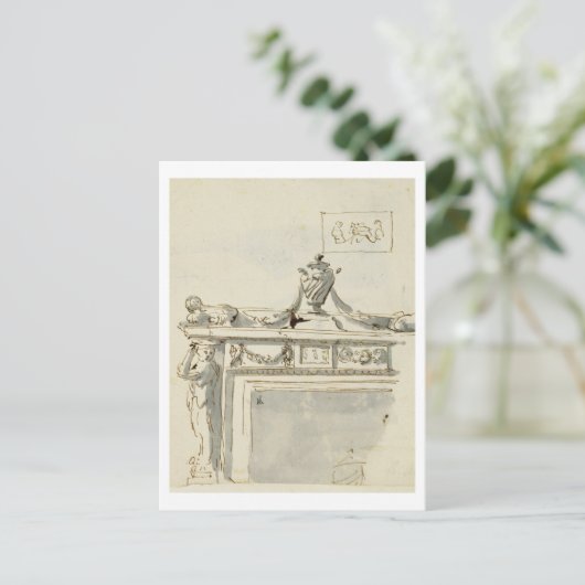 Schetst ontwerp voor een haard (pen en inkt en was briefkaart (Staand voorkant)