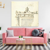 Schetst ontwerp voor een haard (pen en inkt en was canvas afdruk (Insitu (Woonkamer))