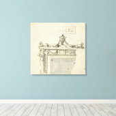 Schetst ontwerp voor een haard (pen en inkt en was canvas afdruk (Insitu (Houten vloer))