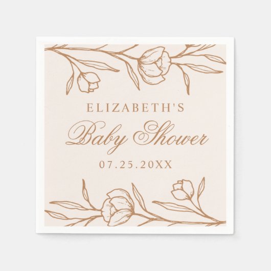 Schetste amandel- en koperbloemige Baby shower Servet (Voorkant)