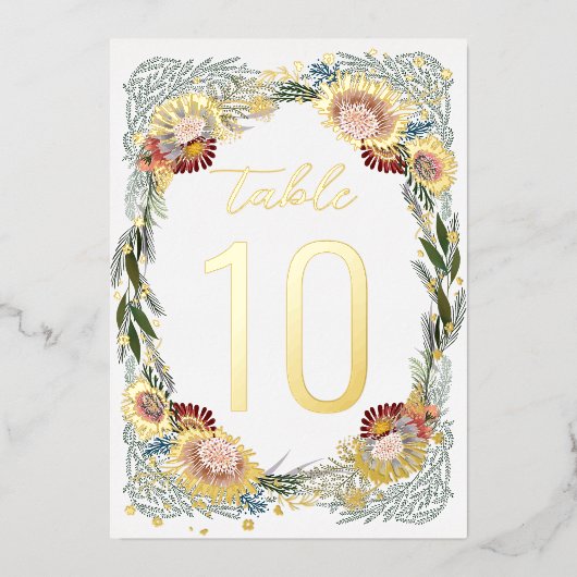 Schetste Bloemen Boho Gouden Folie Tafelnummers (Voorkant)