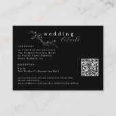 Schetste Bloemen QR Code Wit op Black Wedding Informatiekaartje (Voorkant)