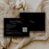 Schetste Bloemen QR Code Wit op Black Wedding Informatiekaartje