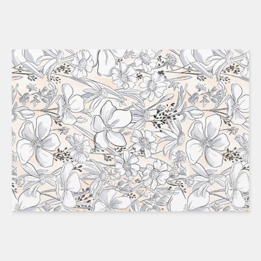 Schetste Bloemenweide Blush Waterverf Inpakpapier Vel (Voorkant)