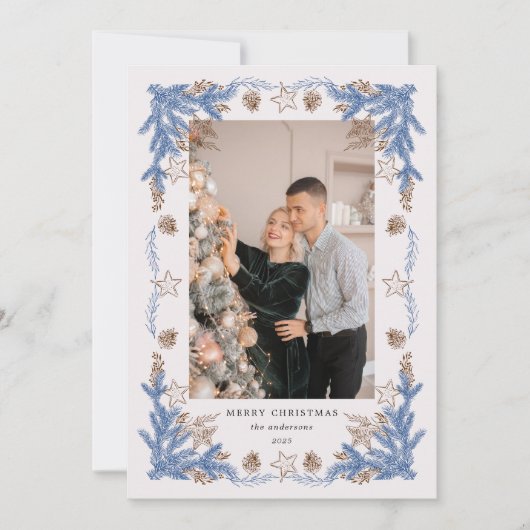 Schetste  Blue Golden foto Feestdagenkaart (Voorkant)