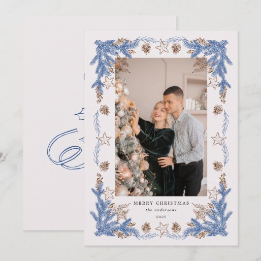 Schetste  Blue Golden foto Feestdagenkaart (Voorkant / Achterkant)