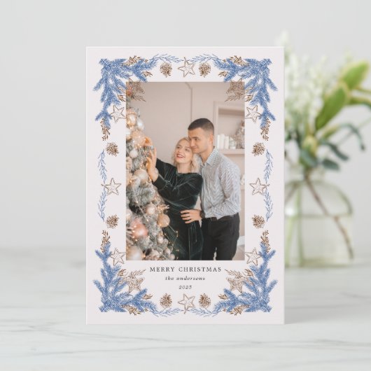 Schetste  Blue Golden foto Feestdagenkaart (Staand voorkant)