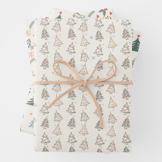 Schetste Boho Trees Holiday Wrapping Paper (In situ)