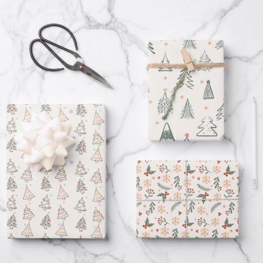 Schetste Boho Trees Holiday Wrapping Paper (Voorkant)