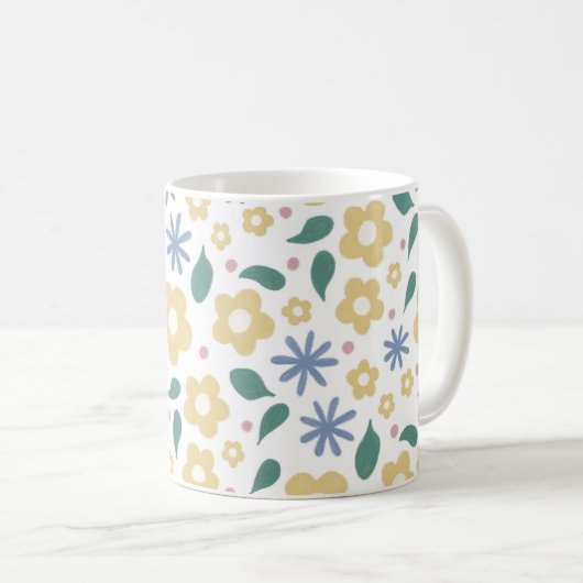 Schetste geel en blauw bloemen mok (Voorkant rechts)