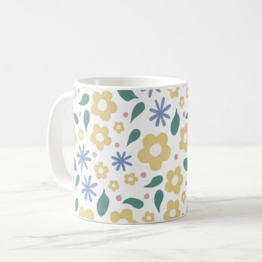 Schetste geel en blauw bloemen mok (Voorkant links)