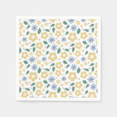 Schetste gele en blauwe bloemen cocktail servet (Voorkant)