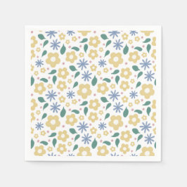 Schetste gele en blauwe bloemen cocktail servet