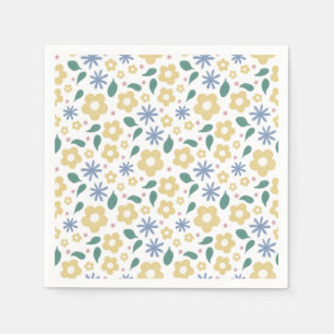 Schetste gele en blauwe bloemen cocktail servet