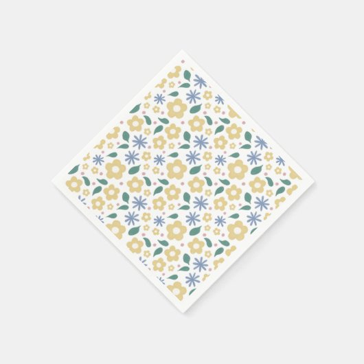 Schetste gele en blauwe bloemen cocktail servet (Hoek)