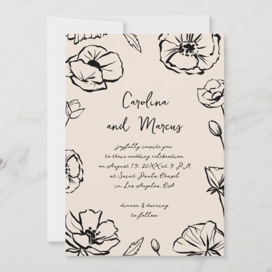 Schetste Hand Getrokken Bloemen Handgeschreven bru Kaart (Voorkant)