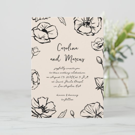 Schetste Hand Getrokken Bloemen Handgeschreven bru Kaart (Staand voorkant)