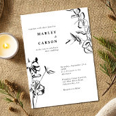 Schetste Hand Getrokken Bloemen Zwart Wit Huwelijk Kaart