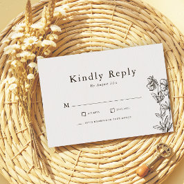 Schetste Hand getrokken Wildflower Wedding RSVP Kaartje