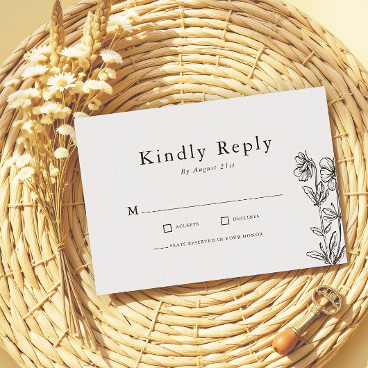 Schetste Hand getrokken Wildflower Wedding RSVP Kaartje