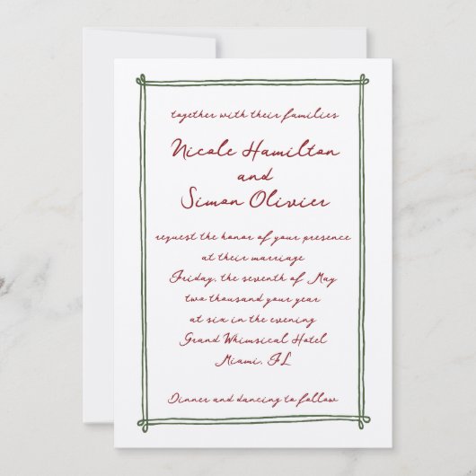 Schetste lijst grillige hand getekend bruiloft kaart (Voorkant)