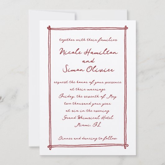 Schetste lijst grillige hand getekend bruiloft kaart (Voorkant)