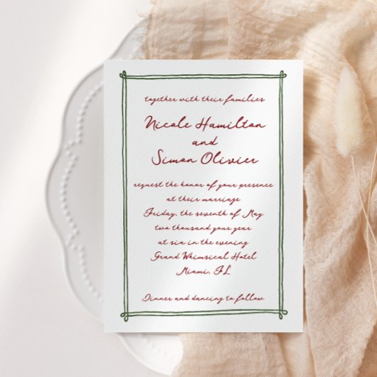 Schetste lijst grillige hand getekend bruiloft kaart