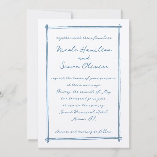 Schetste lijst grillige hand getekend foto bruilof kaart (Voorkant)