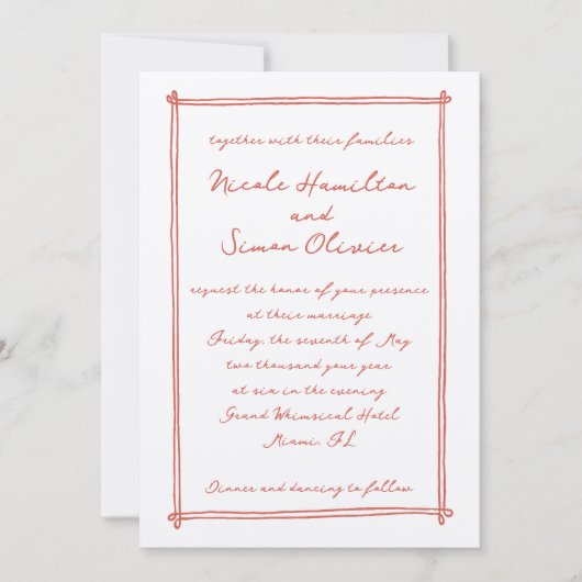 Schetste lijst grillige hand getekend foto bruilof kaart (Voorkant)