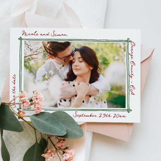 Schetste lijst grillige hand getekend foto bruilof save the date