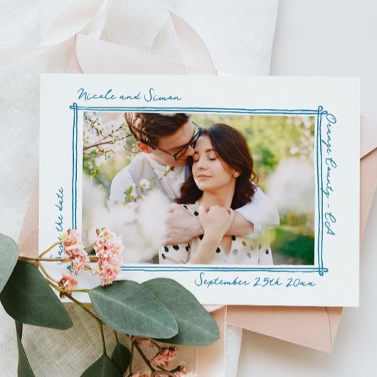 Schetste lijst grillige hand getekend foto bruilof save the date