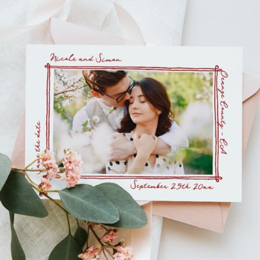 Schetste lijst grillige hand getekend foto bruilof save the date