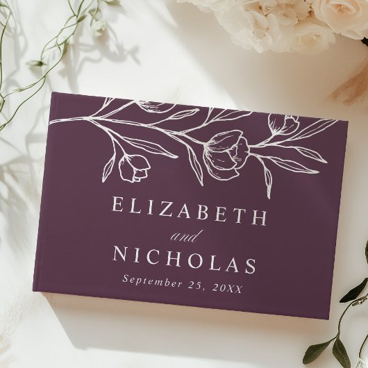 Schetste Paarse Bloemen Fotobruiloft Gastenboek