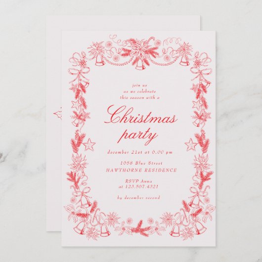 Schetste rode kerstfeest kaart (Voorkant / Achterkant)