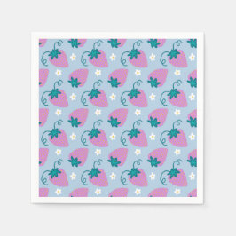 Schetste roze aardbeien op blauwe servetten