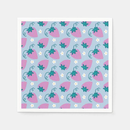 Schetste roze aardbeien op blauwe servetten (Voorkant)
