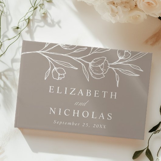 Schetste Taupe Bloemen Fotobruiloft Gastenboek