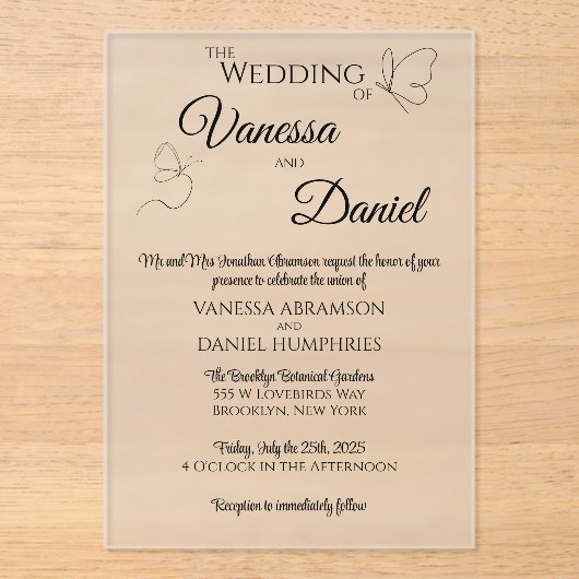 Schetste vlinders Acryl bruiloft uitnodiging (Voorkant)