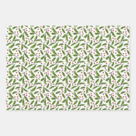 Schetste Winter Branches Holly en Spruce Pattern Inpakpapier Vel