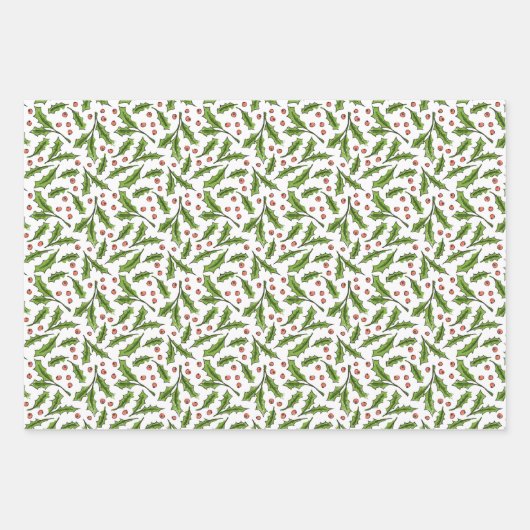 Schetste Winter Branches Holly en Spruce Pattern Inpakpapier Vel (Voorkant)