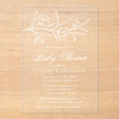 Schetste witte bloem Baby shower Acryl Uitnodigingen (Voorkant)