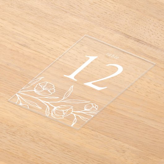 Schetste Witte Bloemen Acryl Trouwtafel Nummer Acryl Uitnodigingen (Laagn)
