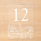 Schetste Witte Bloemen Acryl Trouwtafel Nummer Acryl Uitnodigingen (Voorkant)