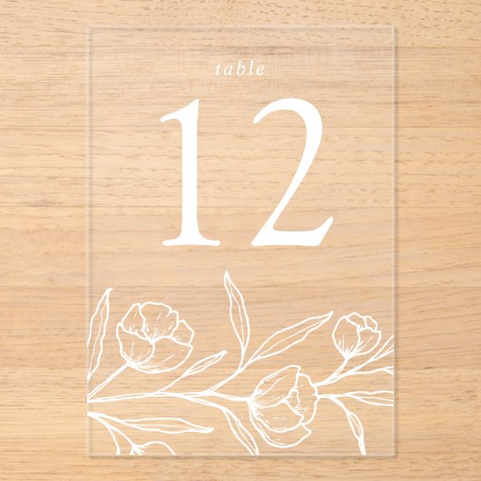 Schetste Witte Bloemen Acryl Trouwtafel Nummer Acryl Uitnodigingen (Voorkant)