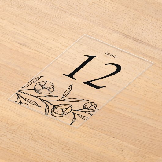 Schetste Zwarte Bloemen Acryl Trouwtafel Nummer Acryl Uitnodigingen (Laagn)