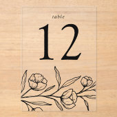 Schetste Zwarte Bloemen Acryl Trouwtafel Nummer Acryl Uitnodigingen (Voorkant)
