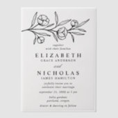 Schetste zwarte bloemen bruiloft vellum uitnodigingen (Voorkant)