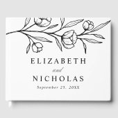 Schetste zwarte bloemen foto bruiloft gastenboek (Voorkant)